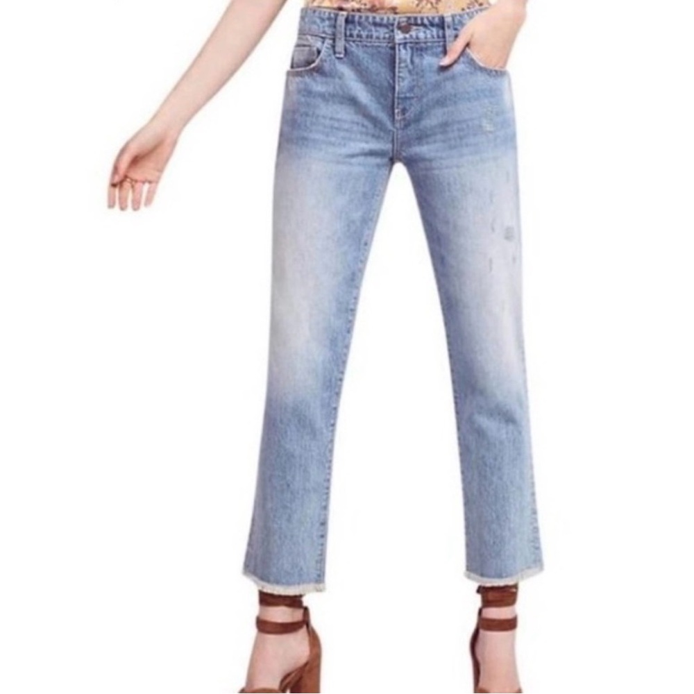 Pilcro and the Letterpress Hyphen Jeans Straight Cropped Raw Hem Size 28